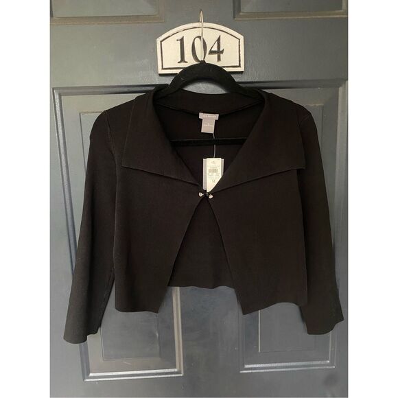 Ann Taylor NWT Black Knit Crop Jacket Blazer, Size Medium, MSRP $68 - Picture 1 of 10